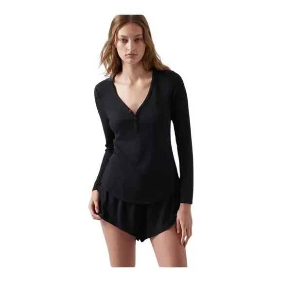 Athleta Women's Wind Down Sleep Top Henley Black Medium NWOT - Picture 1 of 10